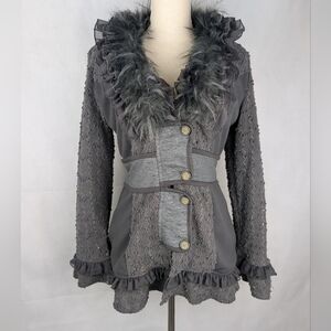 Fantazia Jacket Mixed Fabric button Front Size Medium